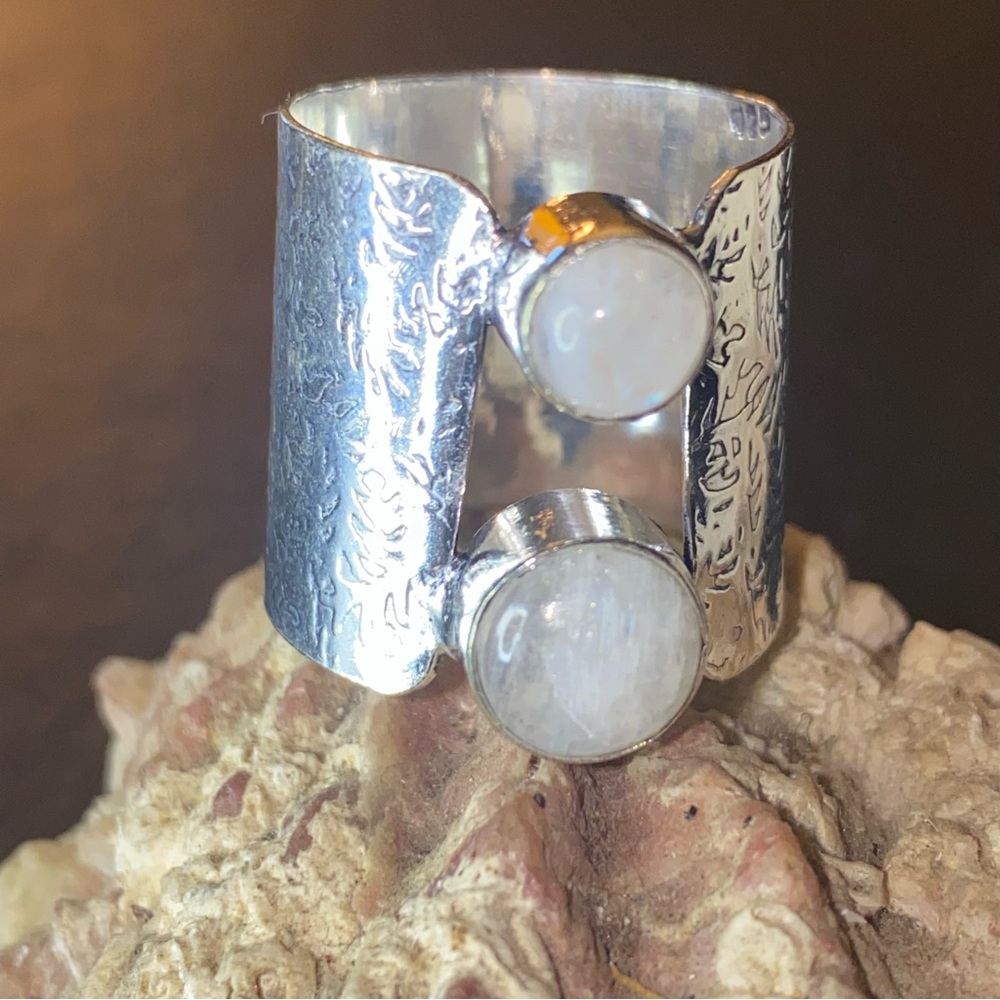 Modern Moonstone wide band multi gem handcrafted ring